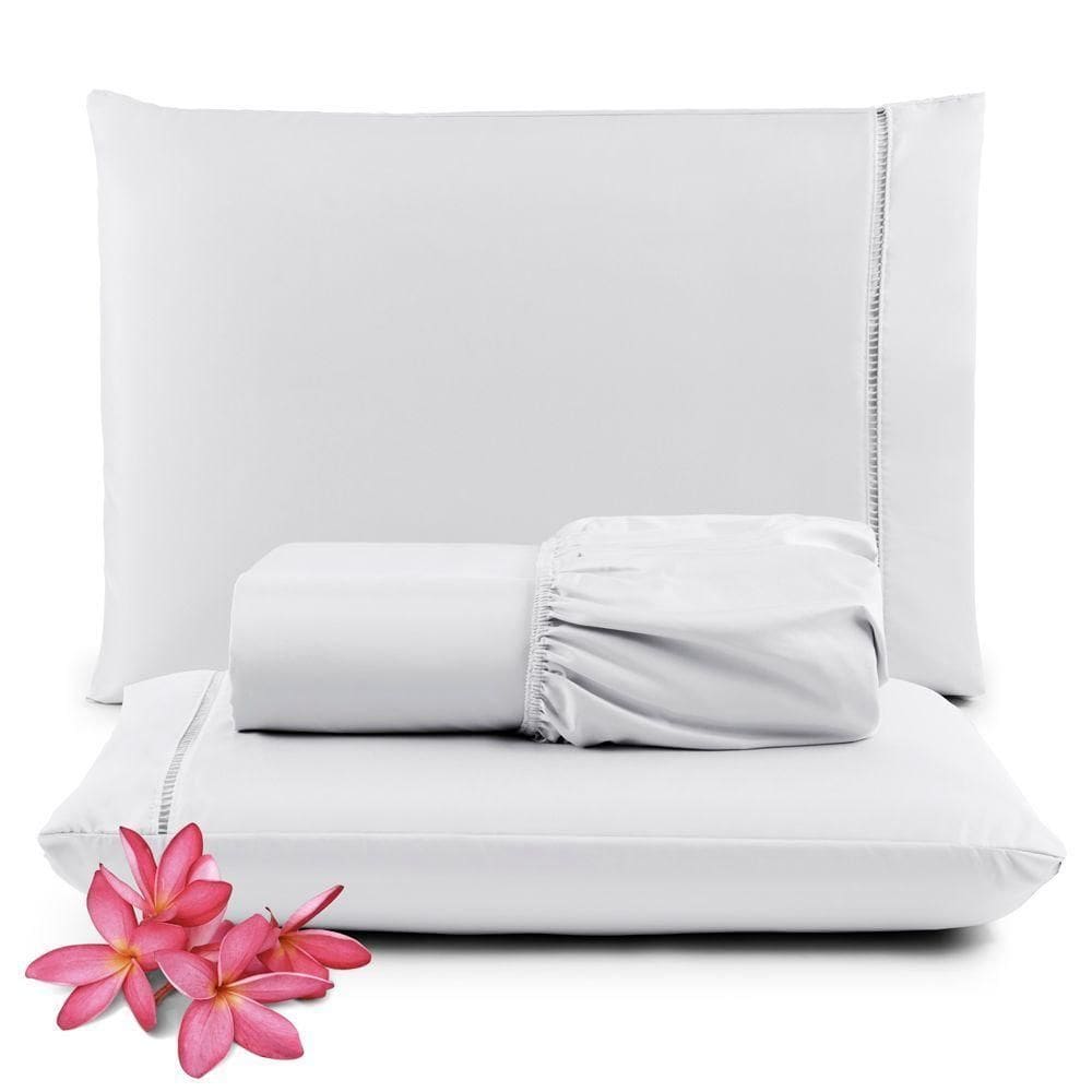 Jogo Cama Lençol Unique Queen 400 Fios Ponto Palito 3 Peças - Branco