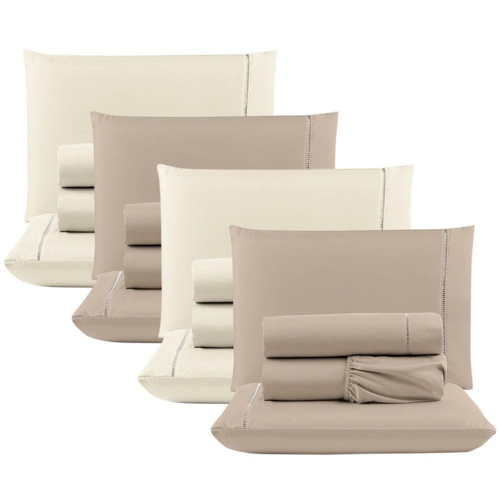 Kit 4 Jogos de Cama Casal Unique Micro Percal 400 Fios Avelã