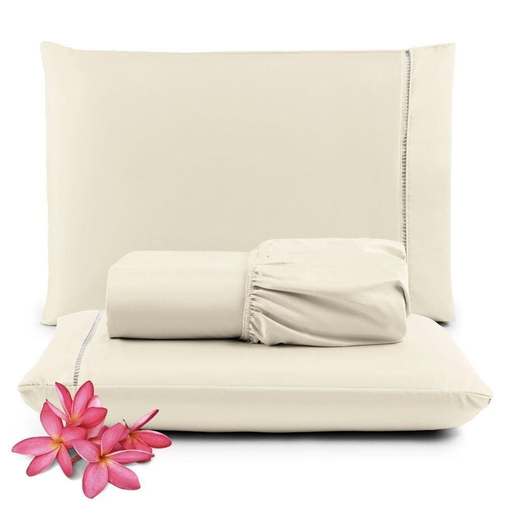 Jogo Cama Lençol Unique King 400 Fios Ponto Palito 3 Peças - Palha