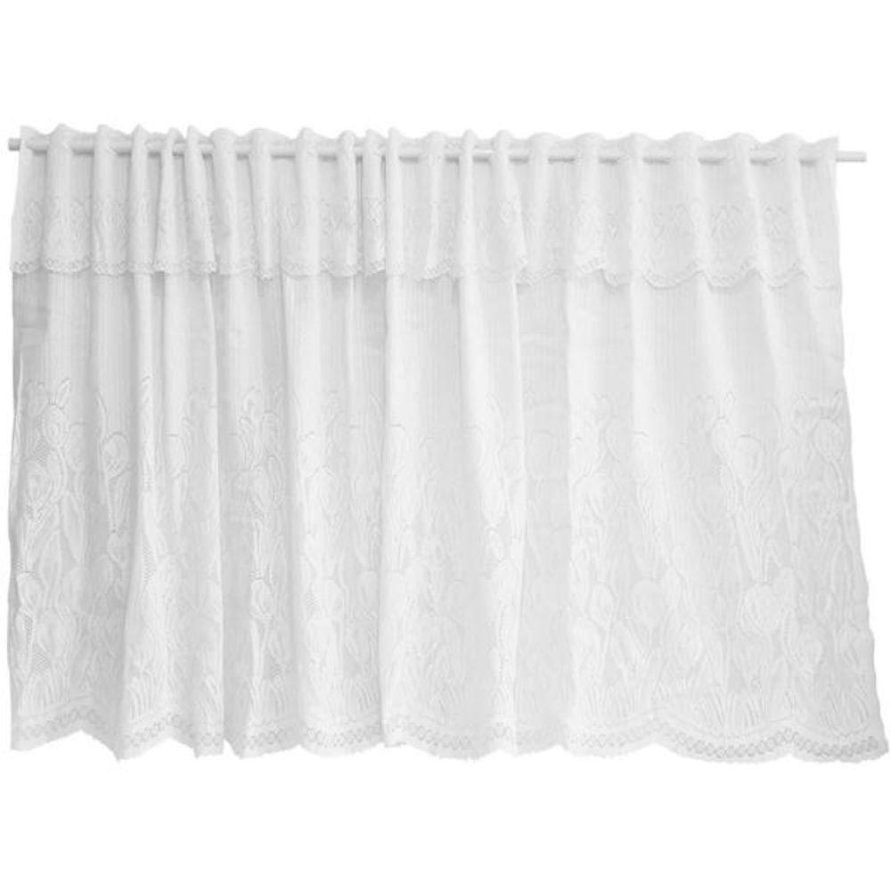 Cortina Cozinha Renda Branca Clássica Tulipas 2,20x1,20