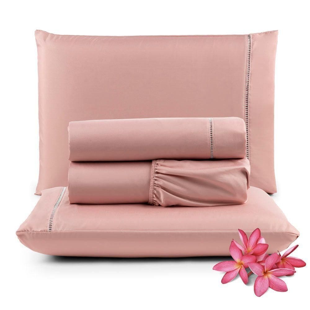 Jogo Cama Lençol Unique King 400 Fios Ponto Palito 4 Peças - Rosê