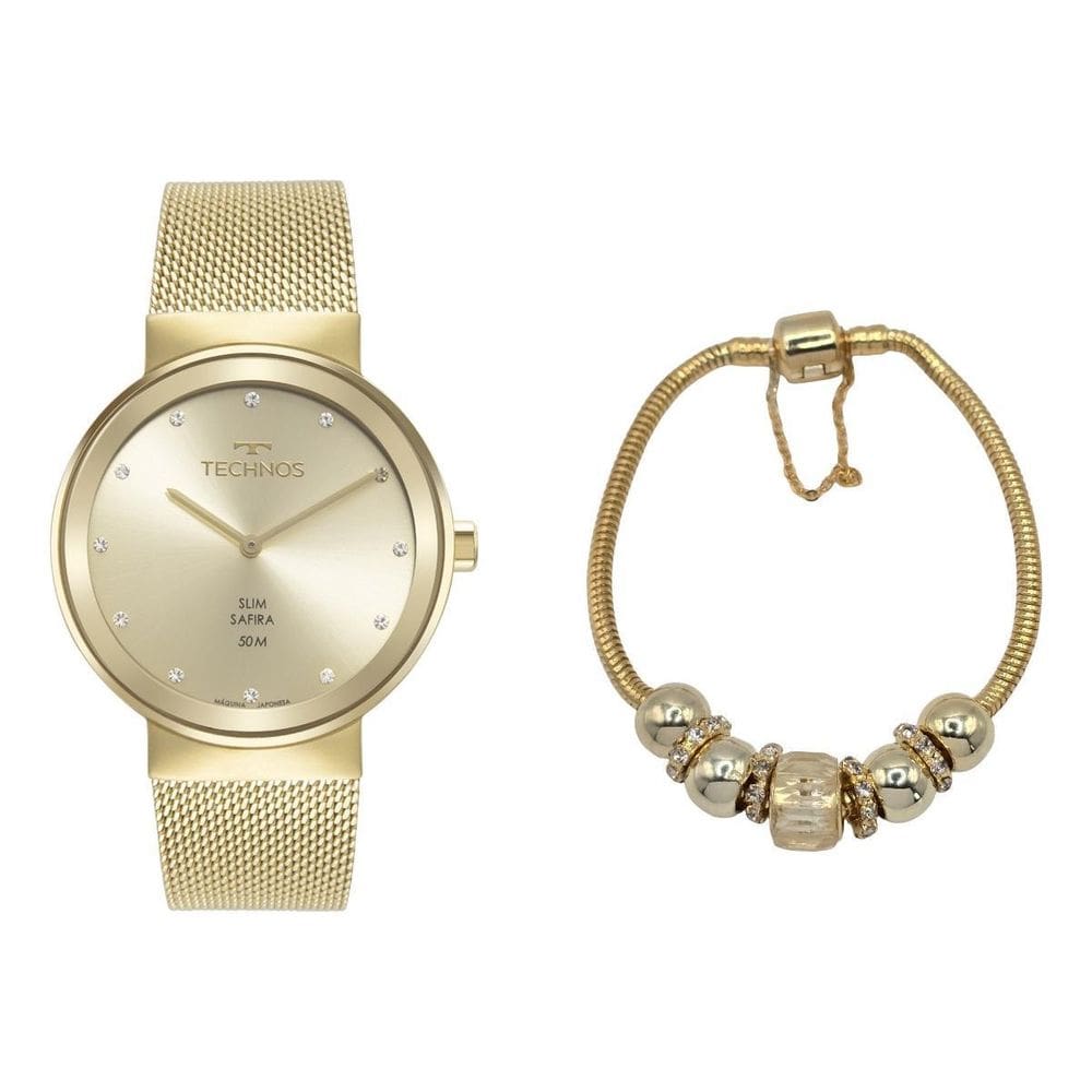 Kit Relógio Technos 1L22Wm/K1X Dourado Pulseira 1L22Wm