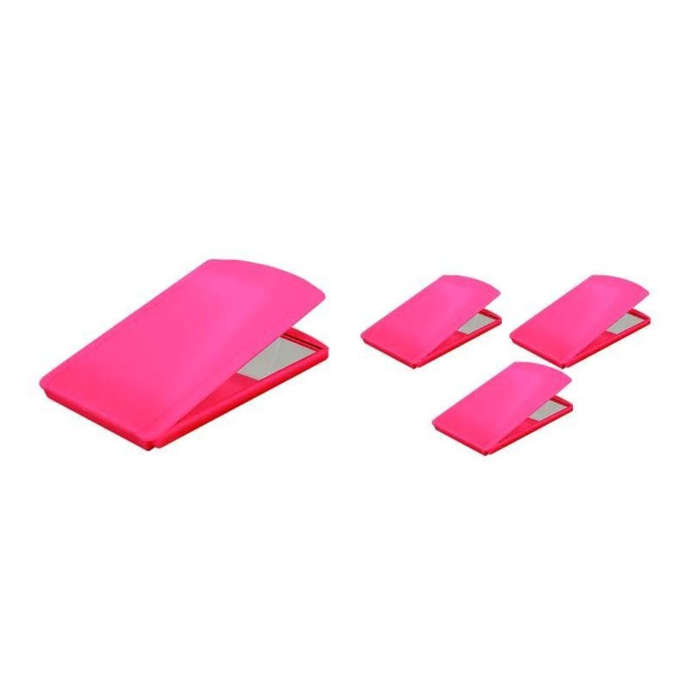 Kit 4 Espelhos De Bolsa Rosa Neon Plástico Premium