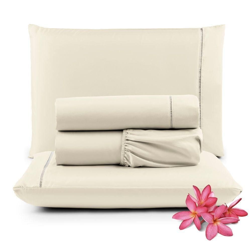 Jogo Cama Lençol Unique King 400 Fios Ponto Palito 4 Peças - Palha