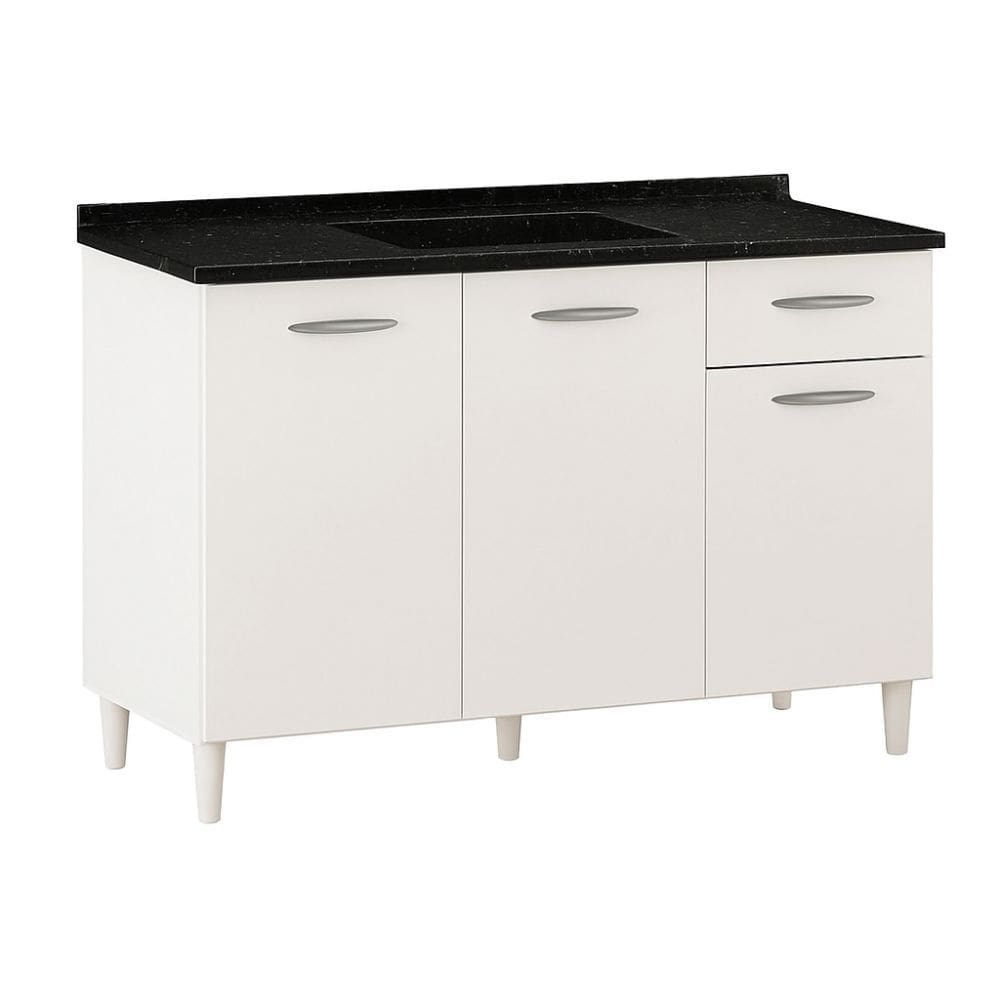 Conjunto Balcao de Cozinha Com Pia Granitada 3 Portas 1 Gaveta Poquema