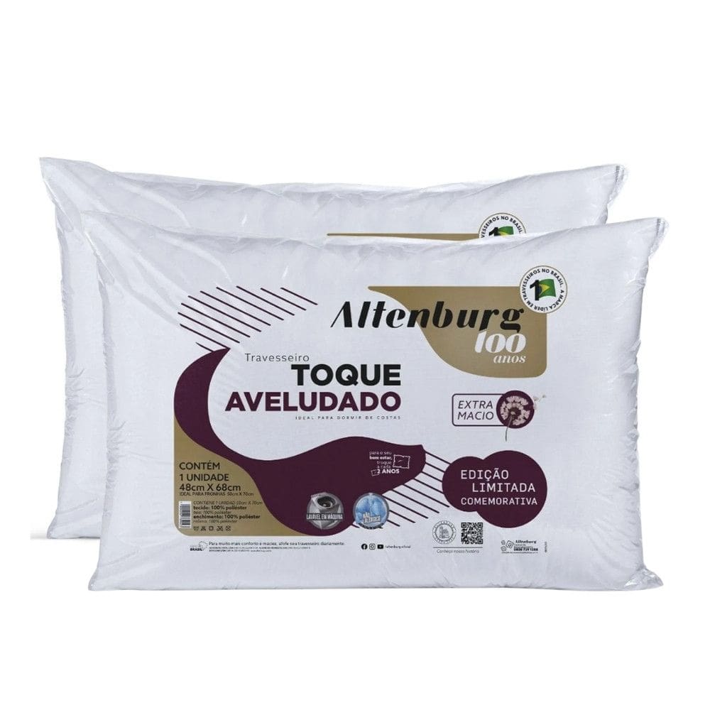 Kit com 2 Travesseiros Altenburg Toque Aveludado 48x68cm Conforto e Maciez