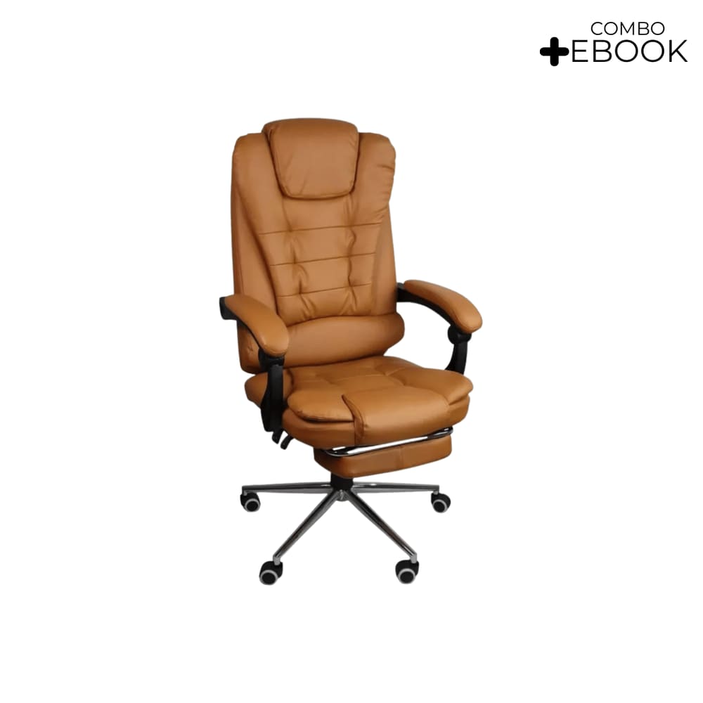 Cadeira Escritório Presidente Ergonômica Apoio p/ Pés Marrom