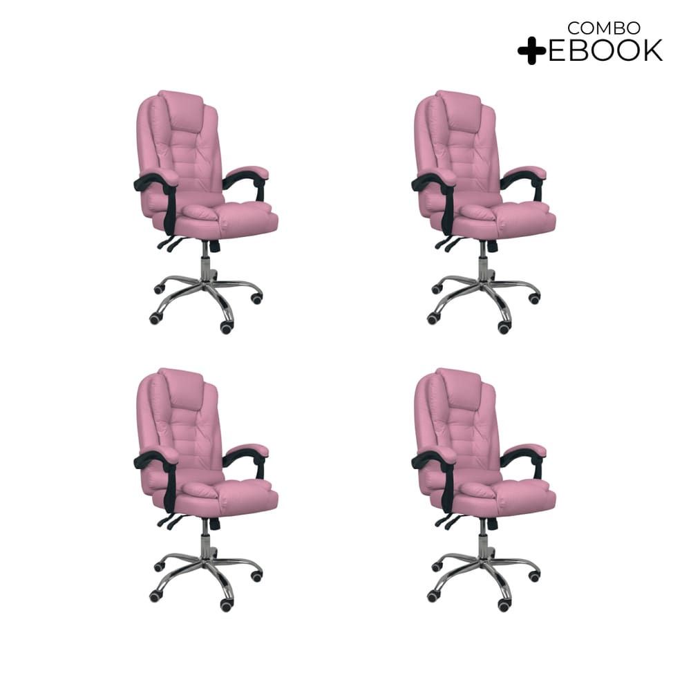 Kit 4 Cadeiras Escritório Presidente Ergonômica - Rosa
