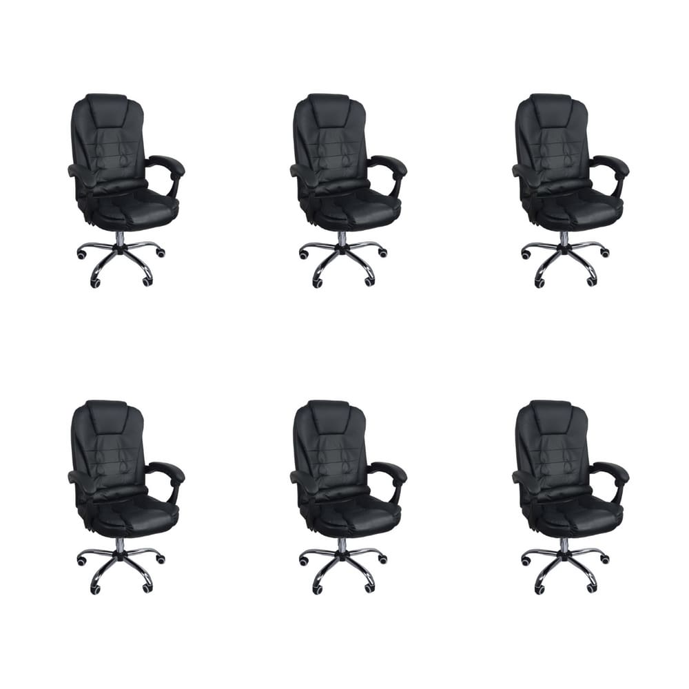 Kit 6 Cadeiras Escritório Presidente Ergonômica - Preto