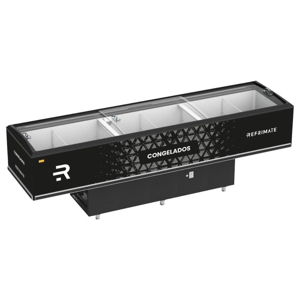 Expositor Ilha Vanguard Top Congelados Resfriados 800l Vidro Semicurvo 3,00m Refrimate 127v