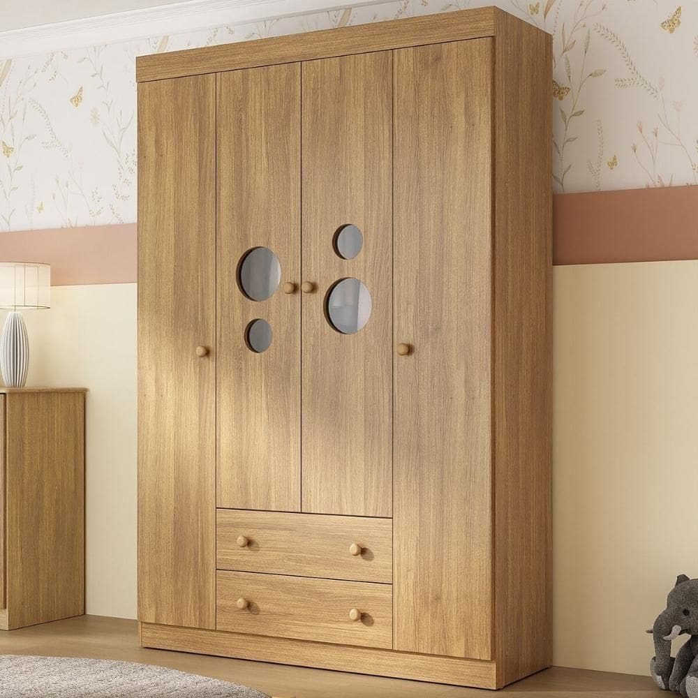 Guarda-roupa Infantil 122cm Com Vidro 4 Portas E 2 Gavetas Pirulito Multimóveis Mp4468 Madeirado