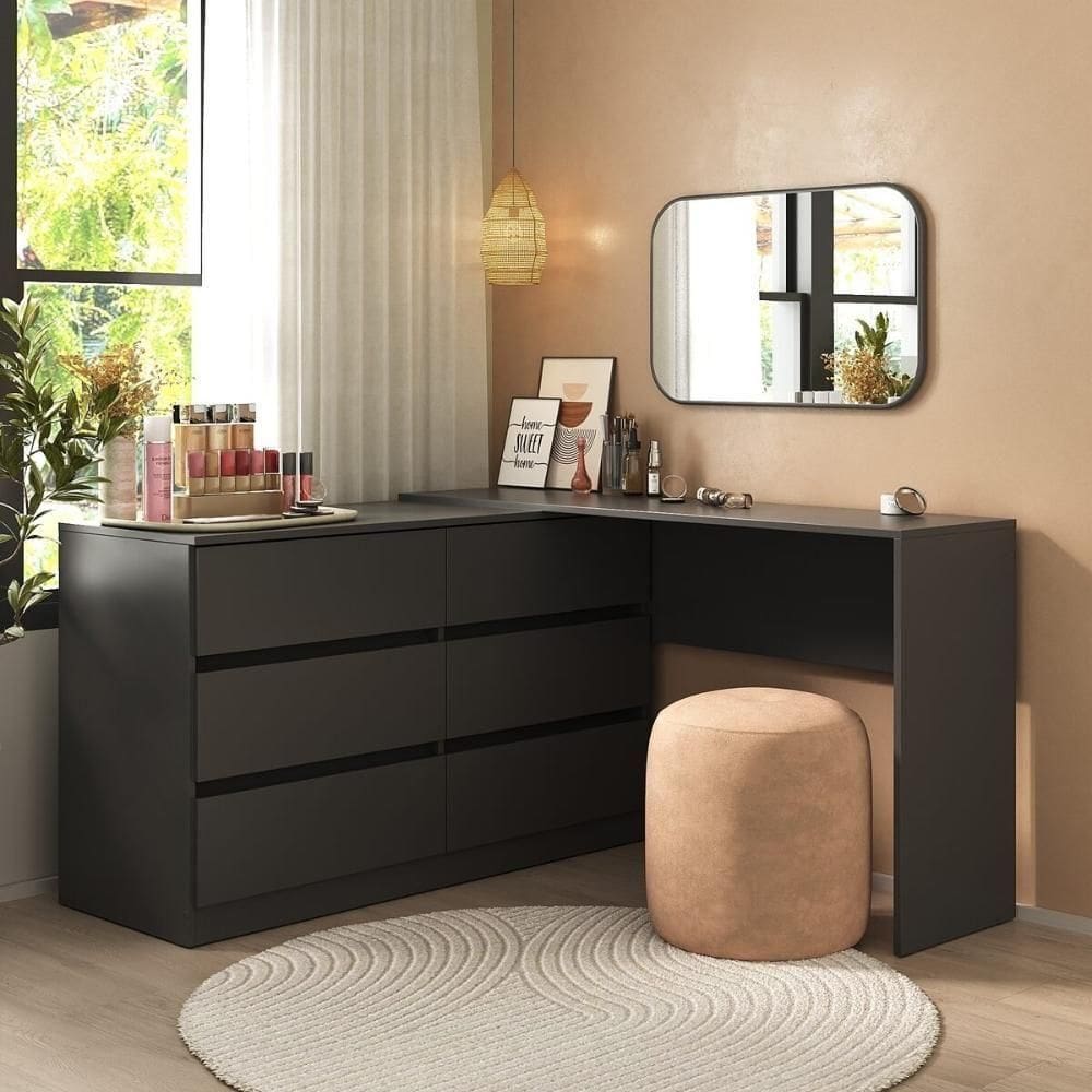 Penteadeira De Canto 120cm 6 Gavetas Flex Multimóveis Mp4404 Preto