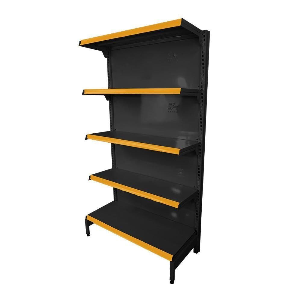 Gôndola Prateleira Preta 5 Níveis 40x30 New Plus 1,70 Parede Inicial Pe Amarelo - Sa Gôndolas
