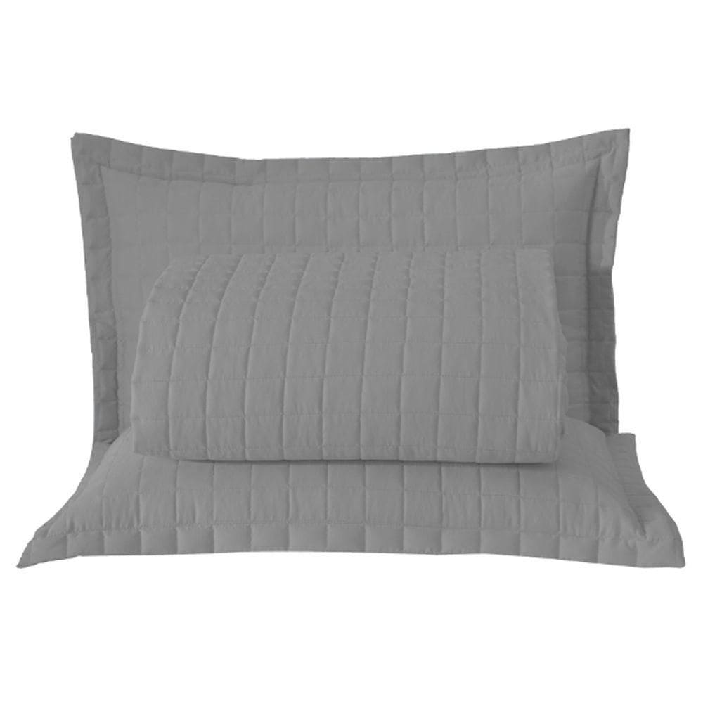 Kit Cobre Leito Colcha Bellini Queen Dupla Face Percal 300 Fios Textura Matelassê 3 Peças - Cinza