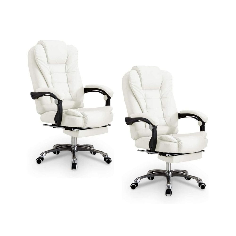 Kit 2 Cadeiras Presidente Ergonômica Apoio Para Pés - Branco