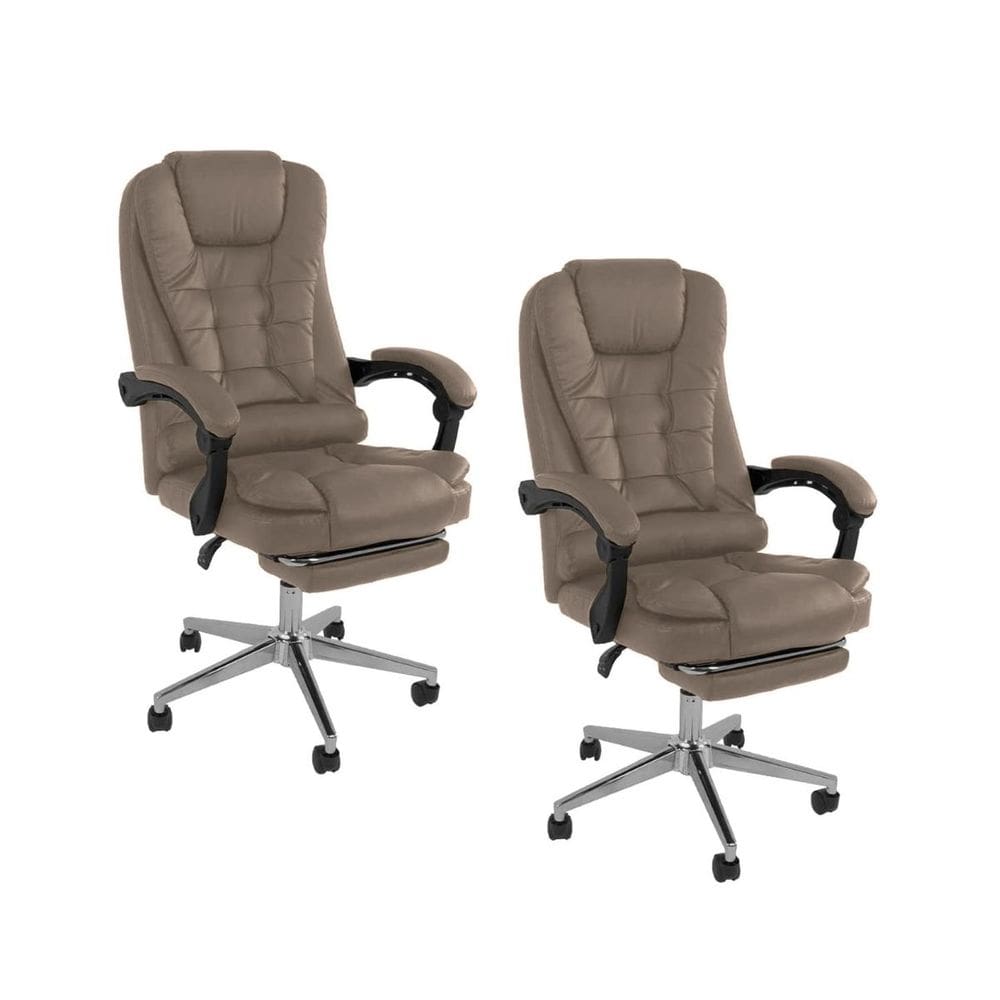 Kit 2 Cadeiras Presidente Ergonômica Apoio Para Pés Bege