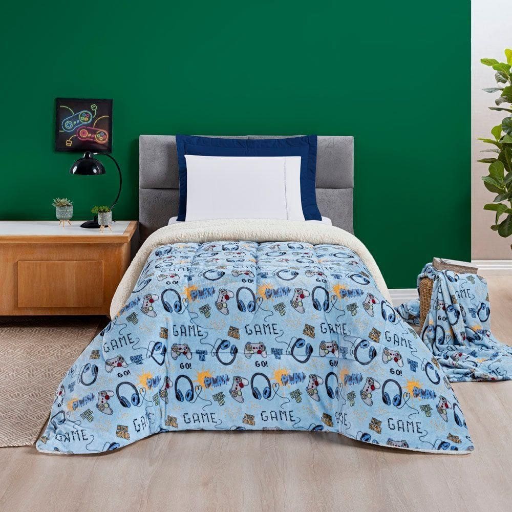 Coberdrom Cobertor Fantasy Solteiro Infantiil Sherpa Manta Toque Lã De Carneiro - Games