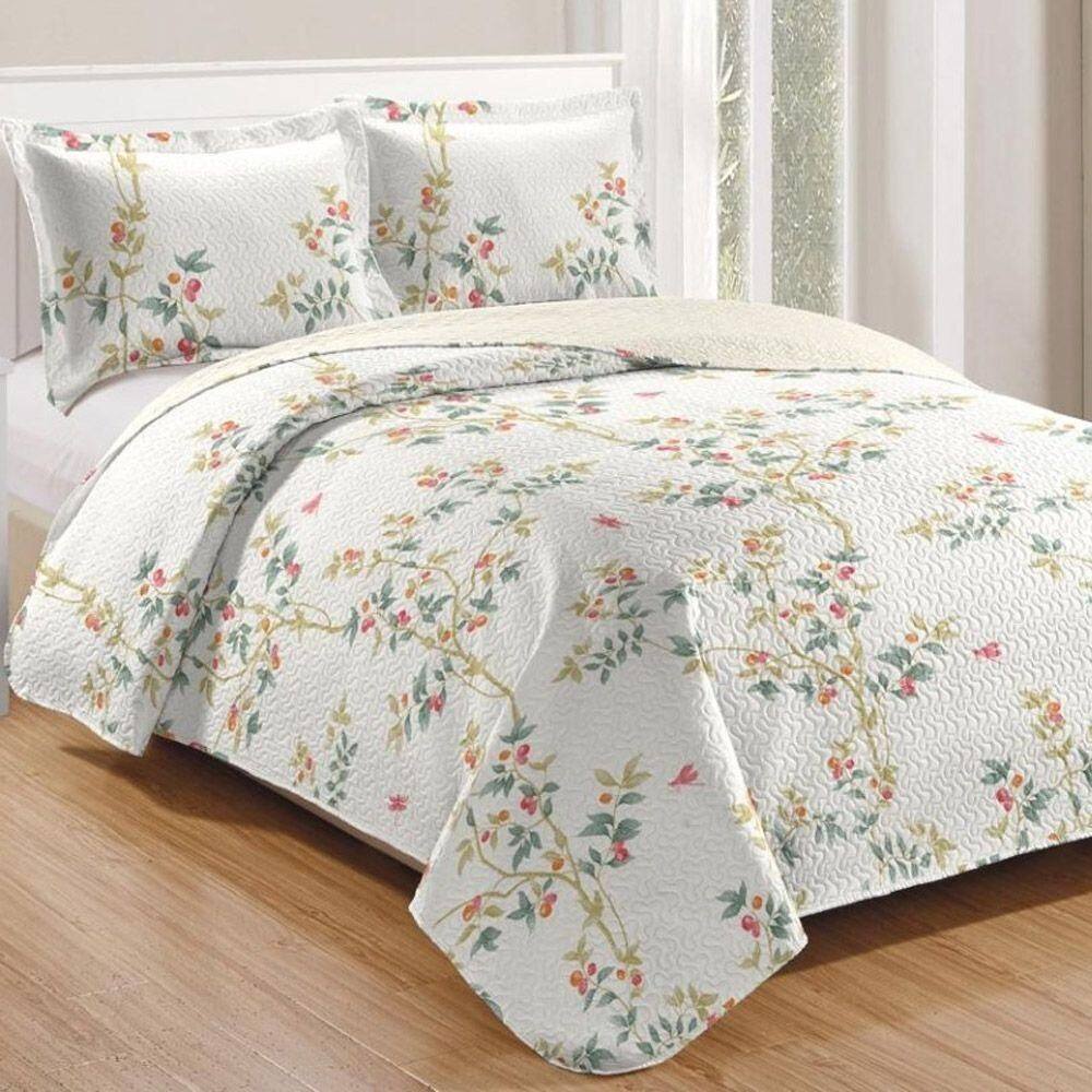 Kit Cobre Leito Colcha Mix King Estampado Dupla Face Floral 3 Peças - Mônica