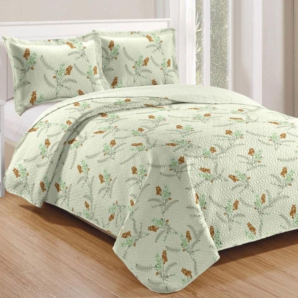 Kit Cobre Leito Colcha Mix King Estampado Dupla Face Floral 3 Peças - Isamara
