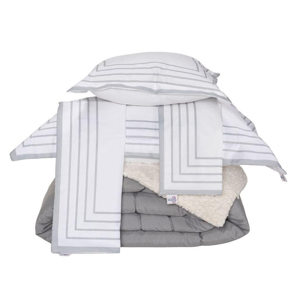 Kit 5 Pçs Coberdrom Casal Queen Soft Hipercal 400 Fios Dupla Face Cinza