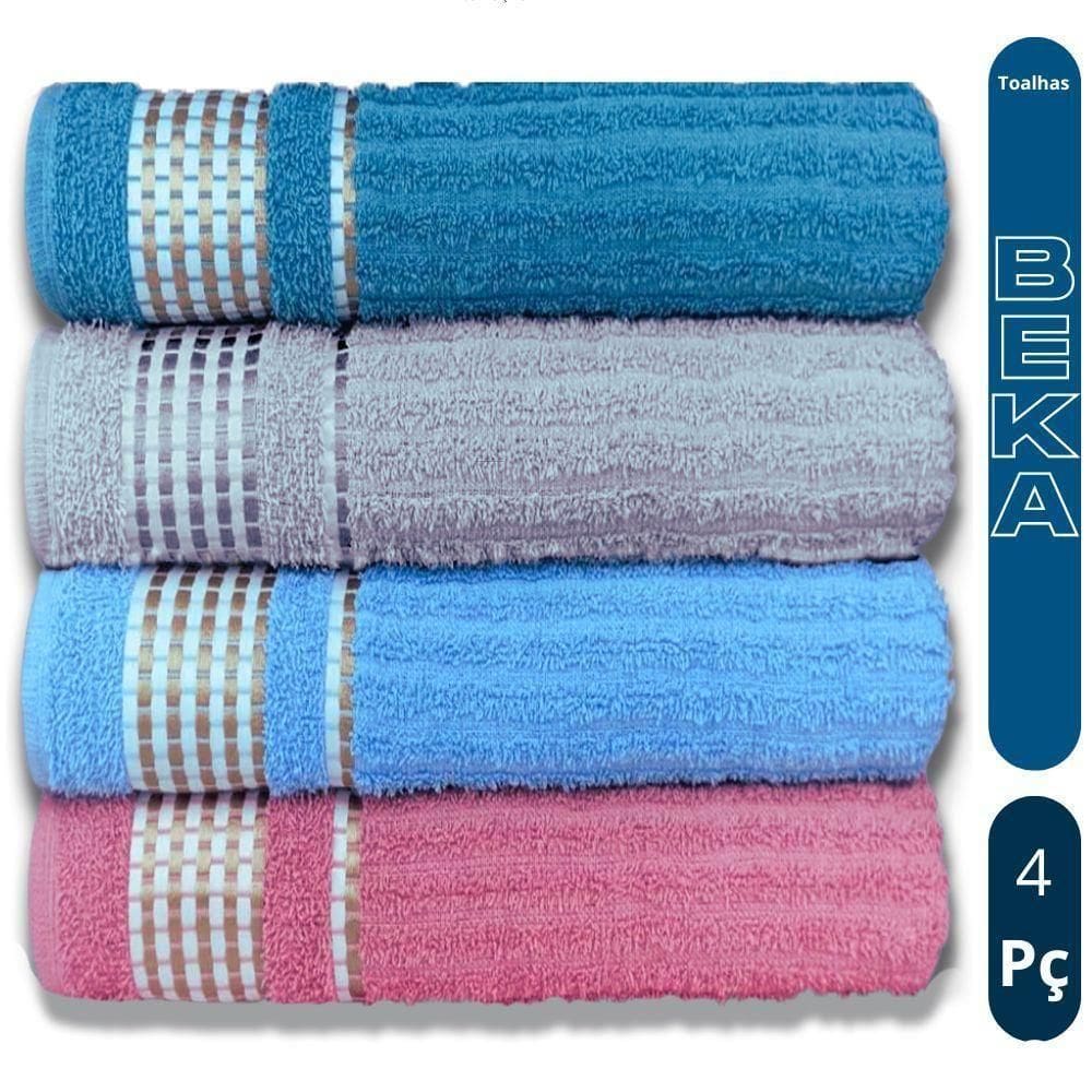 Kit 4 Toalhas De Banho Caneladas Gigante Banhão 70 X 140 Beka Super Absorção