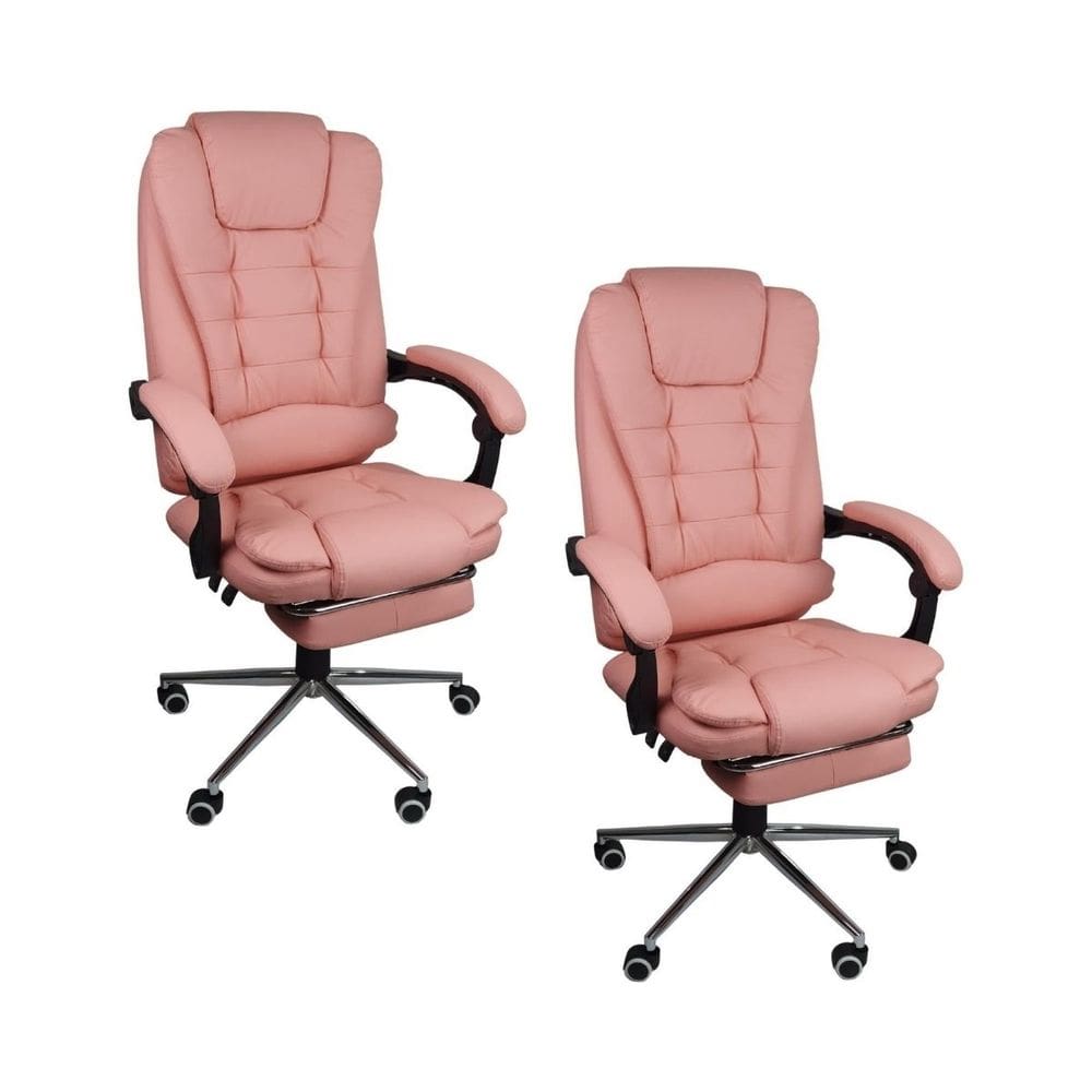 Kit 2 Cadeiras Presidente Ergonômica Apoio Para Pés - Rosa