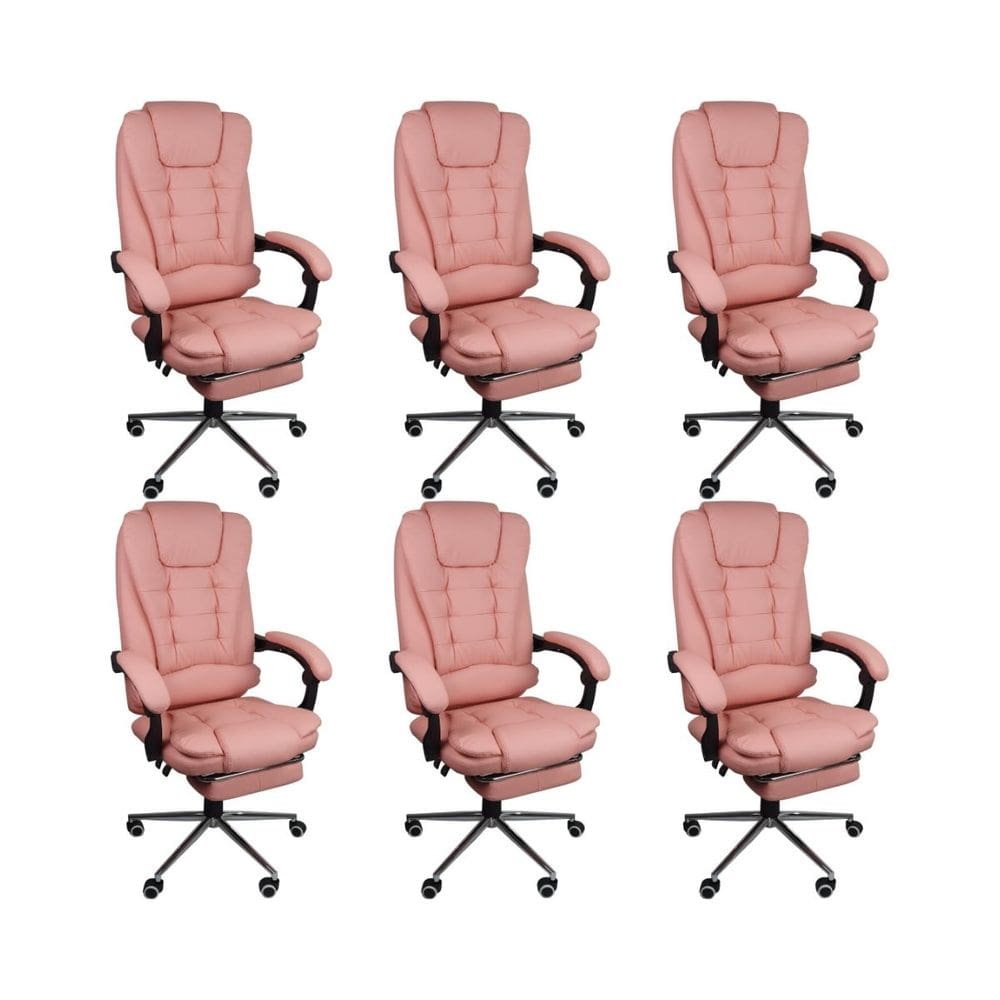 Kit 6 Cadeira Presidente Ergonômica Apoio Para Pés Rosa