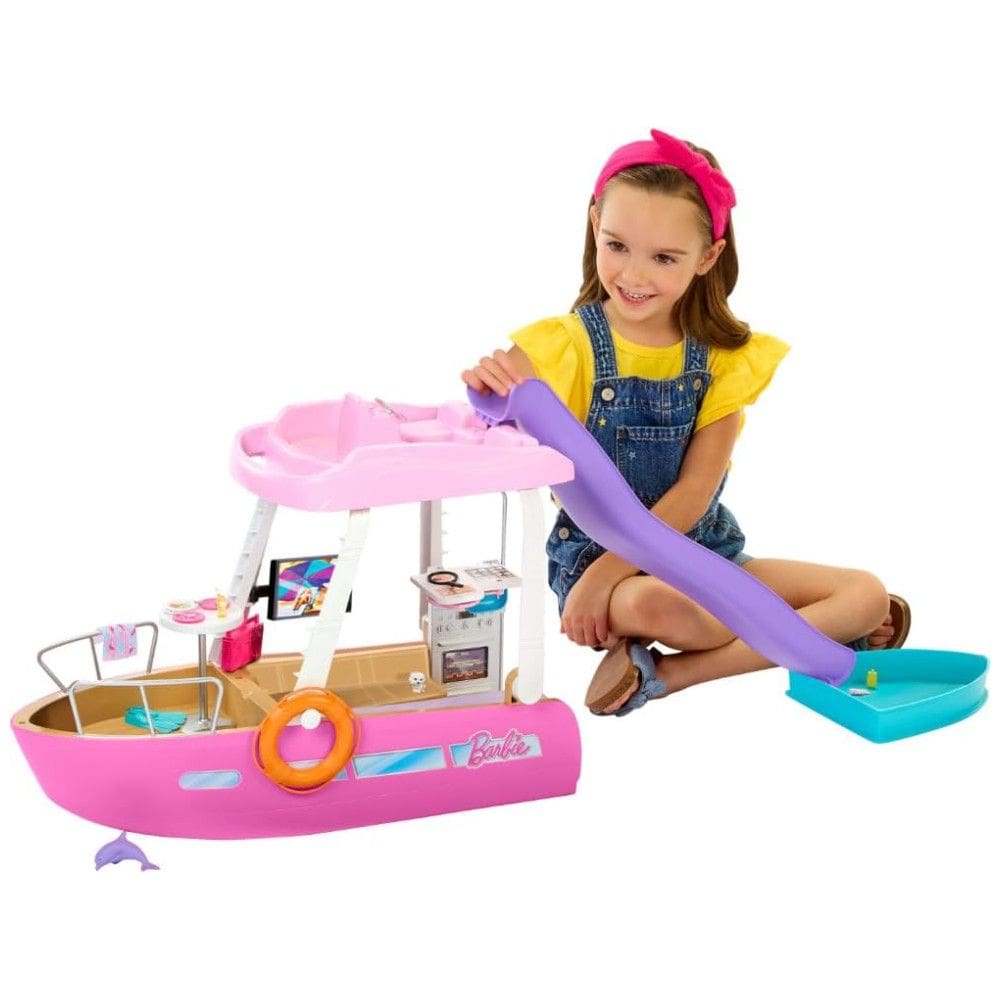 Barco de Brinquedo da Barbie com 20 Peças, Incluindo Piscina, Golfinho Escorregador e Acessórios Temáticos do Oceano