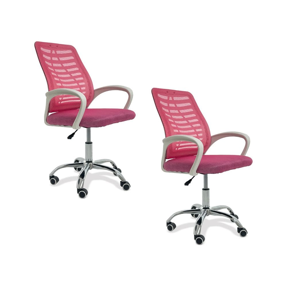 Kit 2 Cadeiras de Escritorio Esteirinha Mesh Ergonomica - Rosa