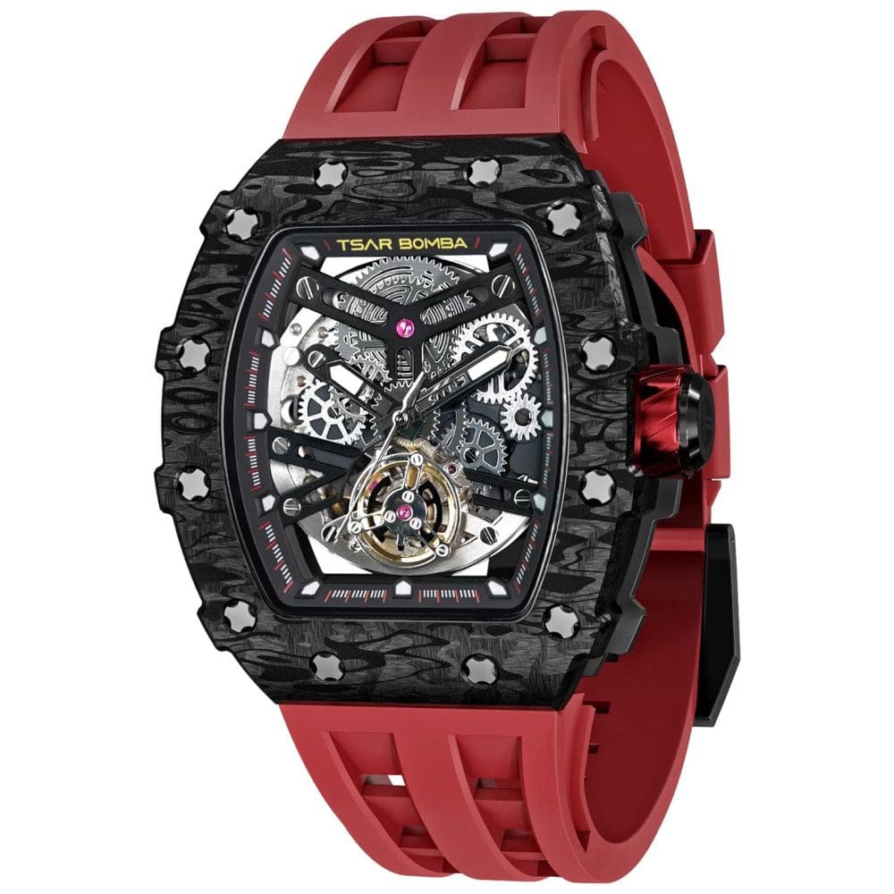 Relógio Masculino Automático Mecânico a Prova dÁgua 50M, TSAR BOMBA TB8208SGLZ, Vermelho