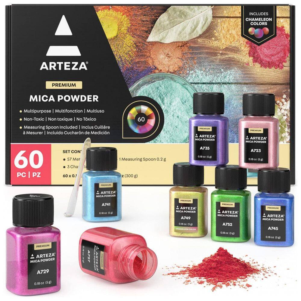Kit de Tinta em Pó Profissional com Cores Essenciais, 60 Peças, Arteza