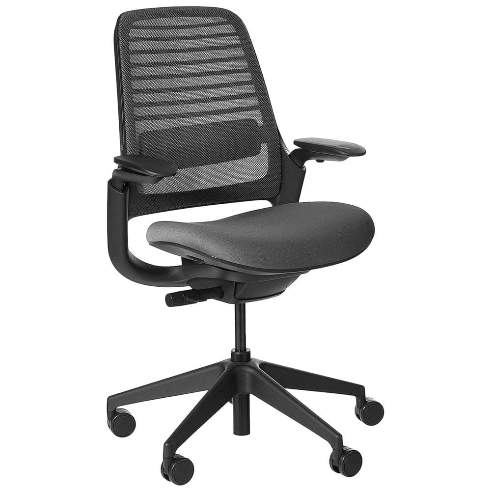 Cadeira de Escritório Ergonômica Giratória com Encosto Médio, escuro, STEELCASE 435A00 5T29 5S25 6205 4ARM LUM CC, Cinza escuro