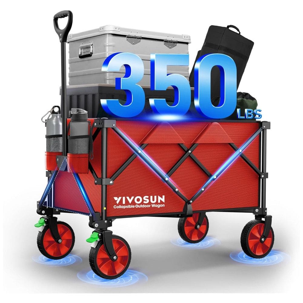 Carrinho Dobrável para Camping e Jardim com Alça Ajustável, Capacidade 80kg, VIVOSUN, Vermelho