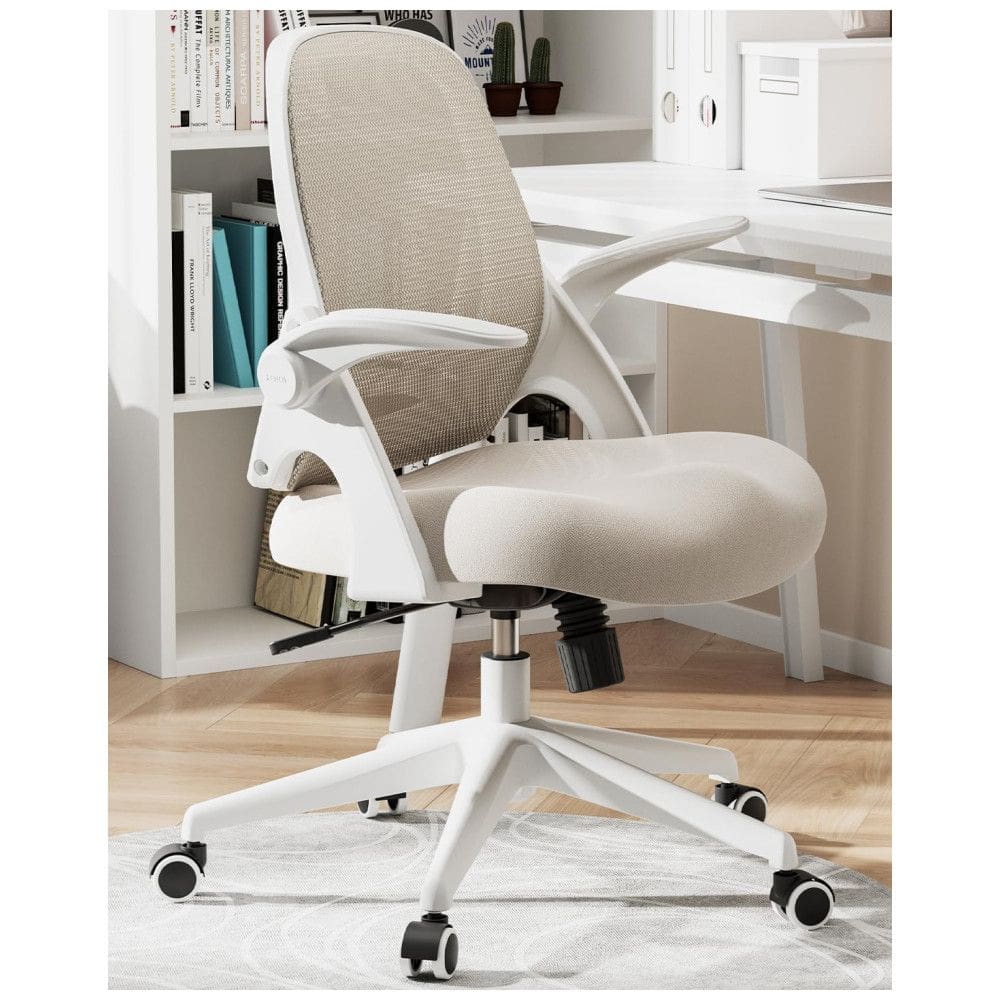 Cadeira Moderna de Escritório Ergonômica Giratória e Ajustável com Apoio 3D, HBADA, Creme