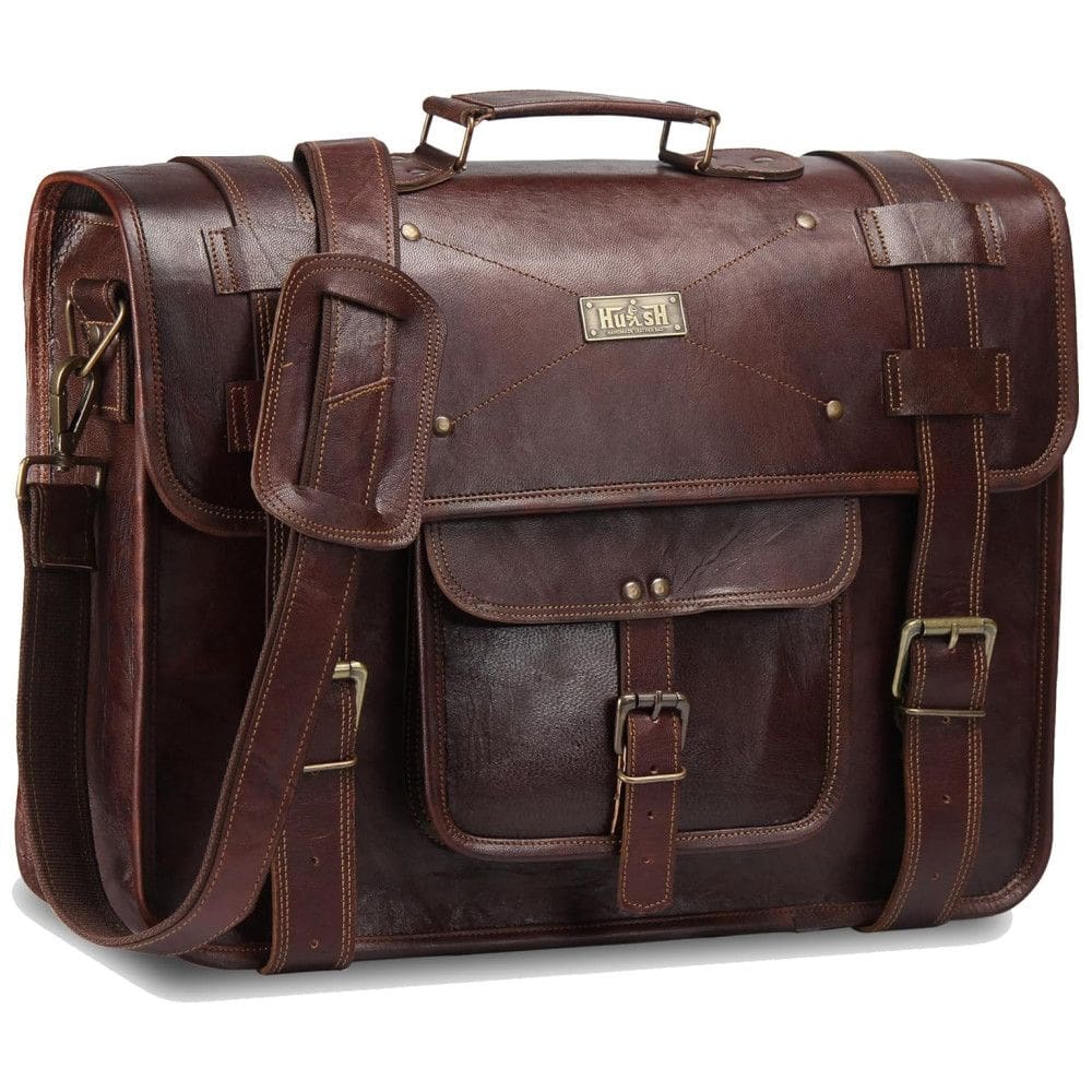 Bolsa de Couro Feita a Mão para Laptop Unissex, HANDMADE WORLD HW FDM18inch, Marrom