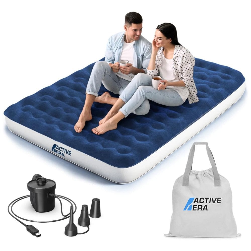Colchão Inflável Casal Queen, com bomba de ar recarregável USB, bolsa de viagem e travesseiro incluído, ACTIVE ERA, Azul