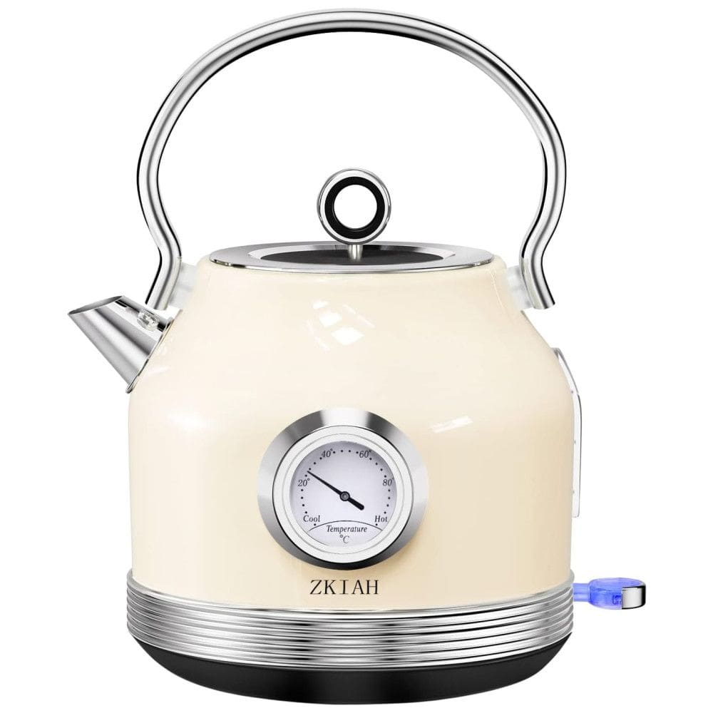 ZKIAH Chaleira Elétrica 1.7L, Aço Inoxidável, c, Desligamento Automático e Interruptor de LED, 110V, 1200W, Bege