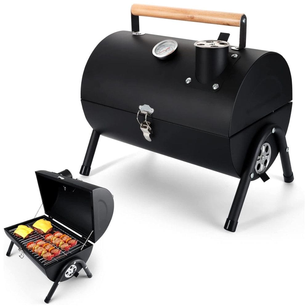 Churrasqueira a Carvão com Termômetro e Chaminé para Acampamento Ao ar Livre, Joyfair, Preta