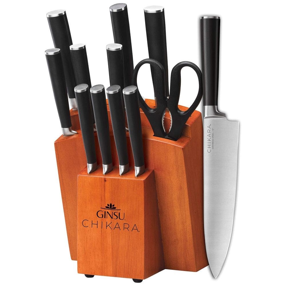 Conjunto de Facas em Aço Inoxidável com Bloco de Bancada, 12 Peças, GINSU 07132DS, Preto