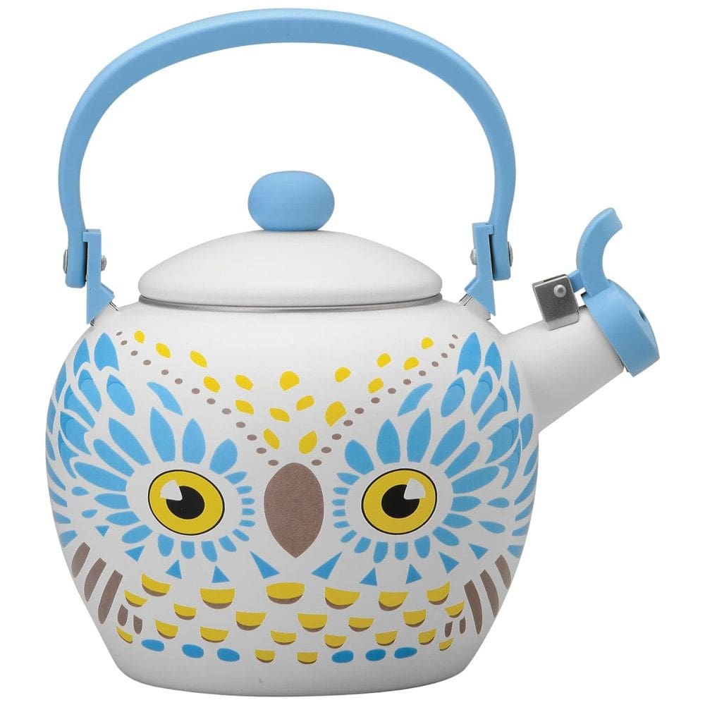 Chaleira de Chá 2.1 Litros em Esmalte com Apito, UP Coruja, Branca e Azul