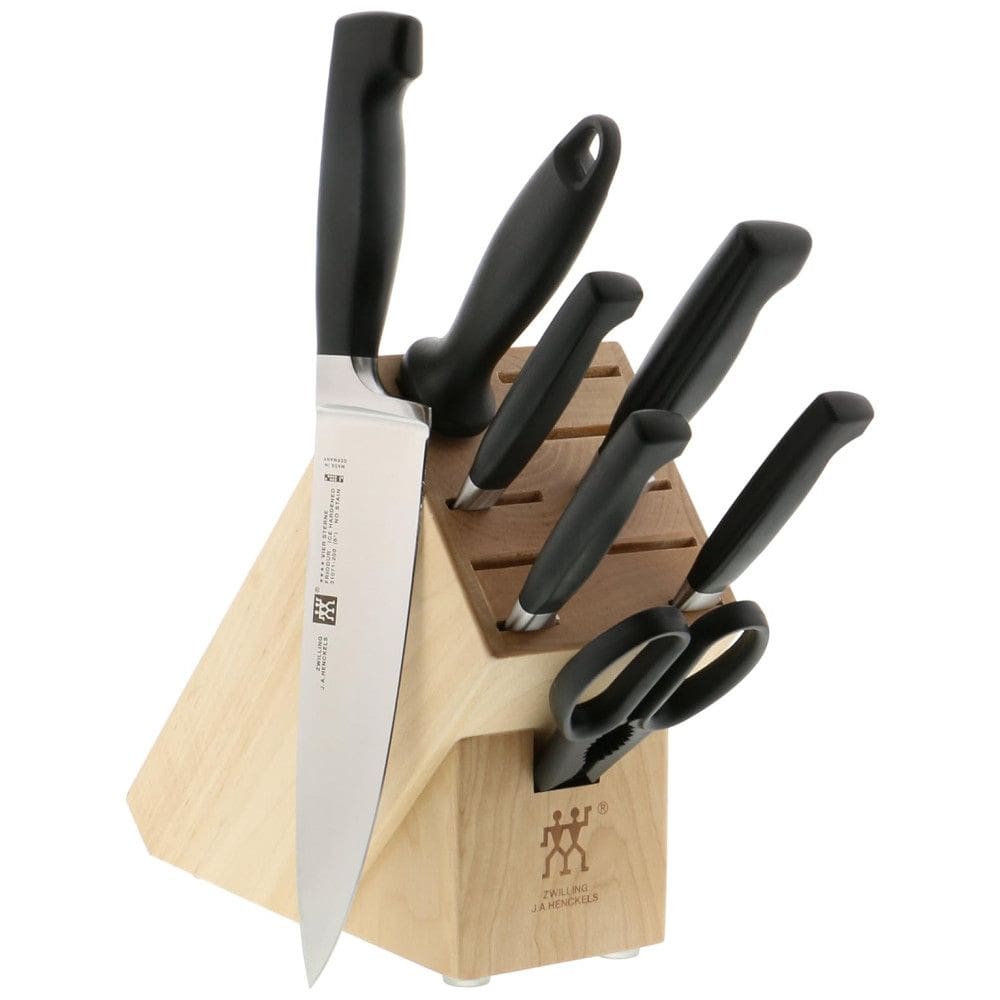 ZWILLING J.A. Conjunto de Facas em Aço Inoxidável com Afiador Embutido e Bloco de Bancada 8 Peças, HENCKELS 35065 700, Preto