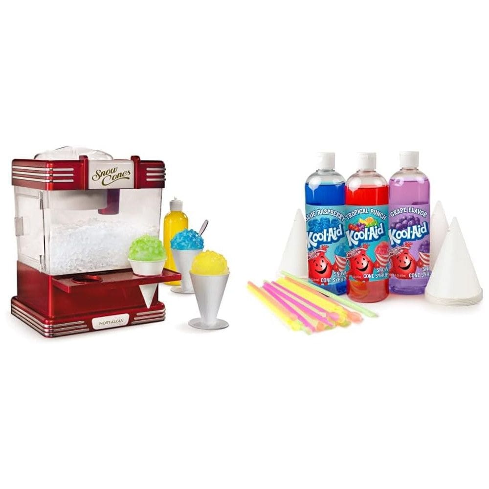 Máquina de Raspadinha com Cones e Xaropes, Nostalgia Retro, 110V 35W, Vermelha