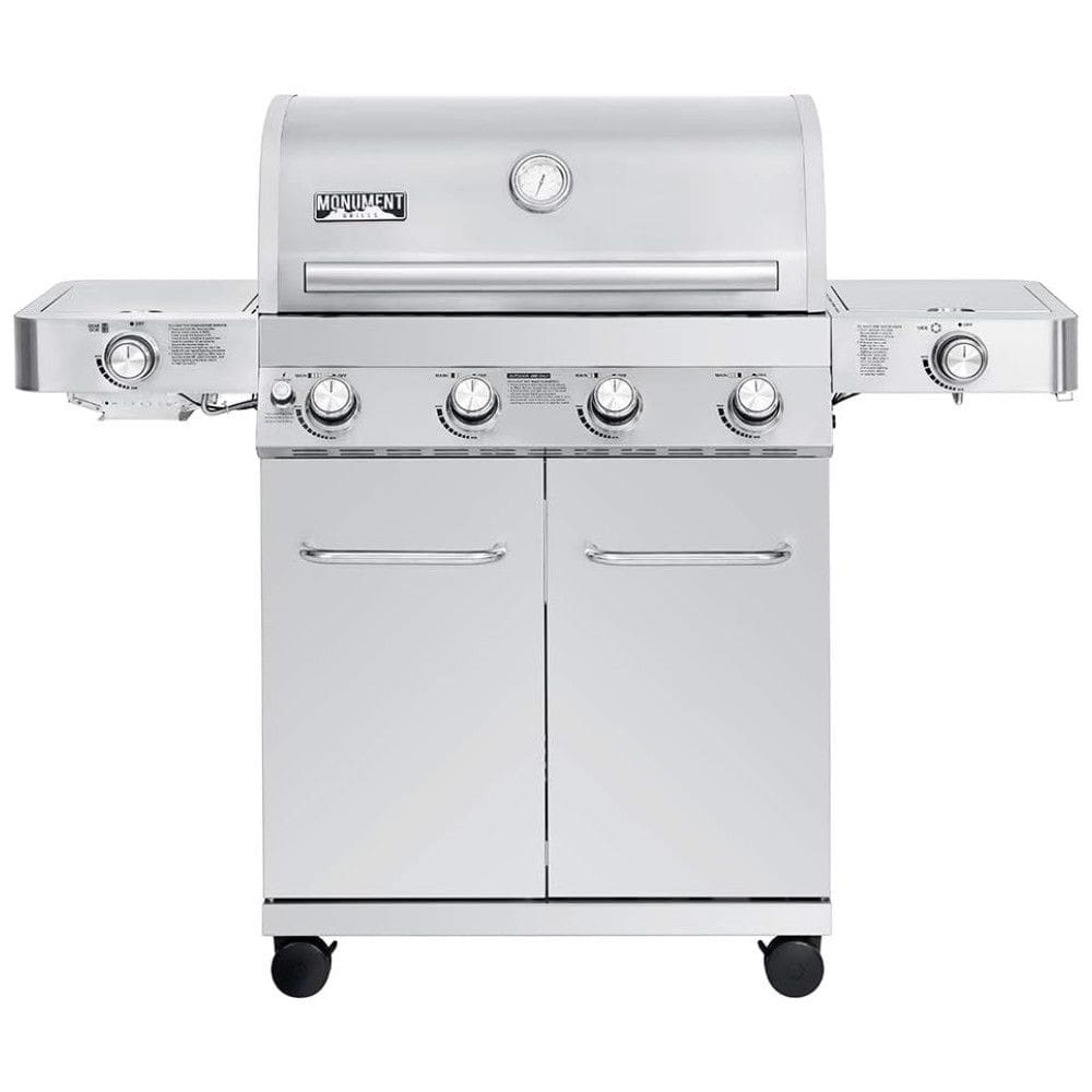 Churrasqueira a Gás 72.000 BTU LED com 4 Queimadores, 2 Portas, 2 Queimadores Laterais e Termômetro em Aço Inoxidável, MONUMENT GRILLS