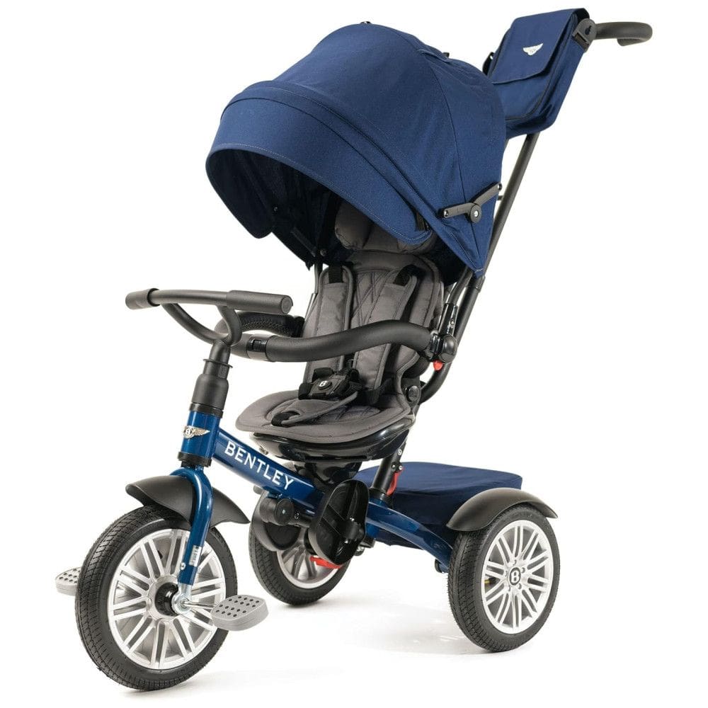 Triciclo Infantil 6 em 1, Oficialmente Projetado pela Bentley com Cobertura e Alça para os Pais, POSH BABY KIDS, Azul