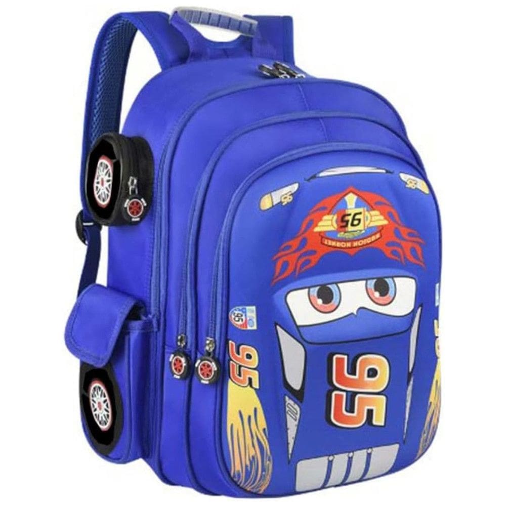 Mochila Escolar Infantil 33cm QWZY Carros para Meninos, Azul