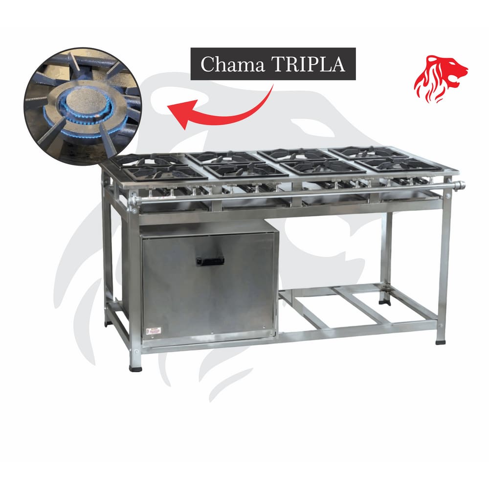 Fogão Industrial 8 Bocas QD P8 em Aço Inox com Forno Leona