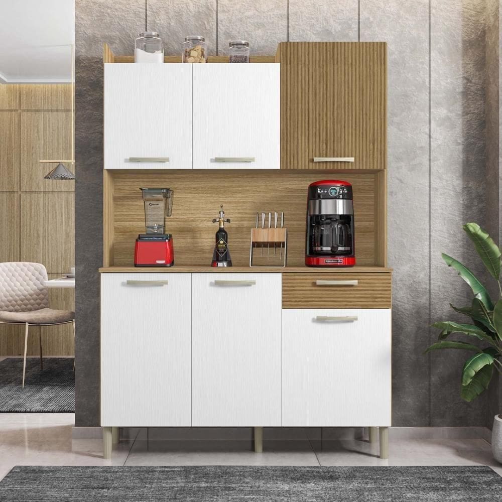 Armário De Cozinha Compacta 6 Portas 1 Gaveta Berlin - Freijó/supremo/cp-ripado