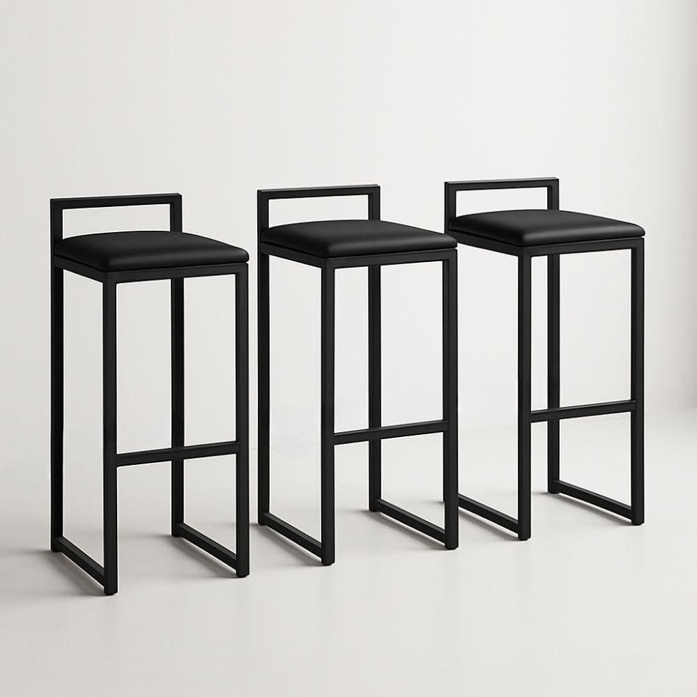 Kit 3 Banquetas Corino Ferro Cozinha Balcão Alta Bistro Preto