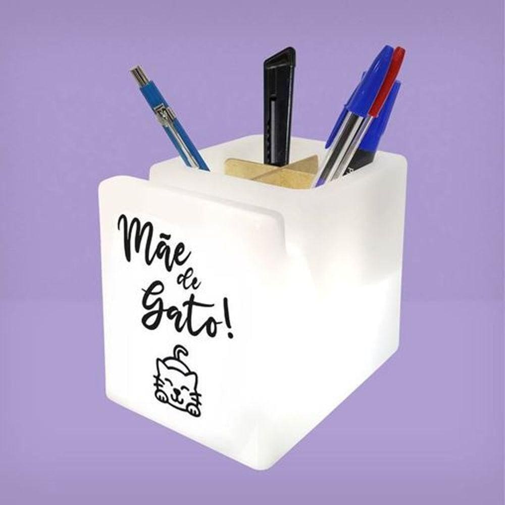 Organizador Iluminado De Mesa – Charmoso Tema Mãe De Gato Para Escritório E Decoração