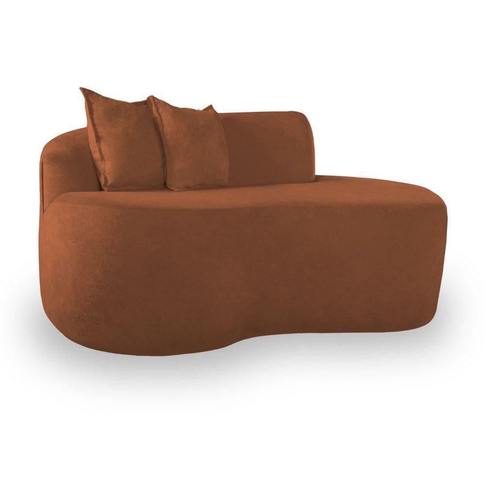 Sofá Curvado Feijão Moderno Sala 2 Lugares Bouclé Terracota